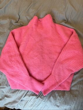 & Other Stories Pink Wool/Yak Hair Blend Mock Neck Sweater